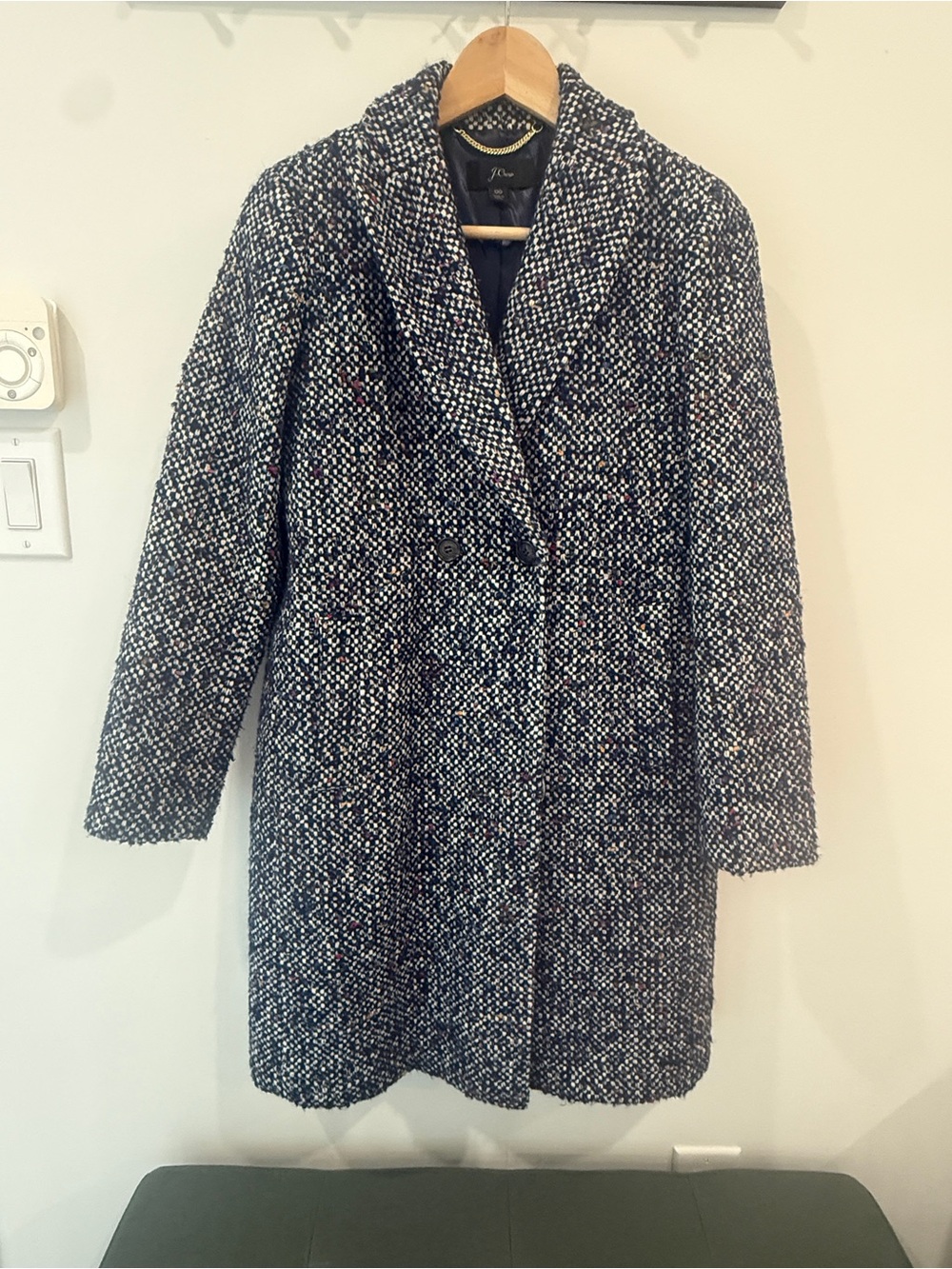 J.Crew Daphne TopCoat Italian Tweed Wool Navy Speckle 00 Margaux GeneralHospital